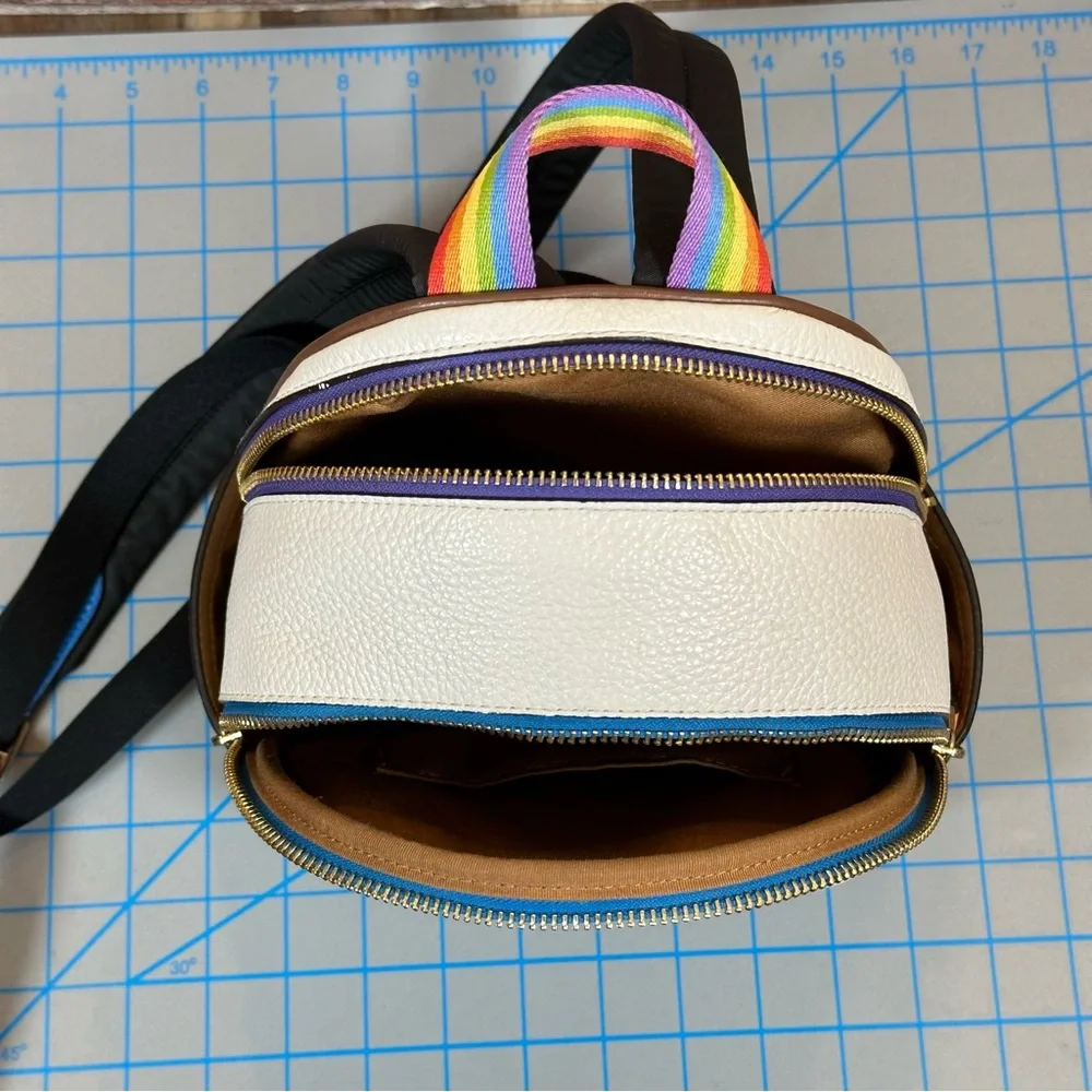 COACH Mini Court Pebbled Leather Backpack White With Rainbow Coach PRIDE Logo - Picture 7 of 16
